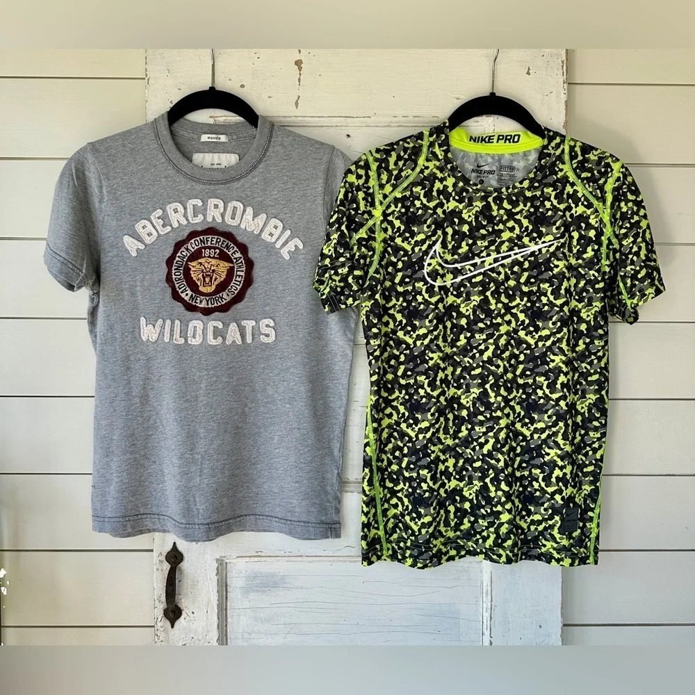 BOYS SHORT SLEEVE SHIRTS, SET/2, ABERCROMBIE KIDS AND NIKE PRO, SIZE L